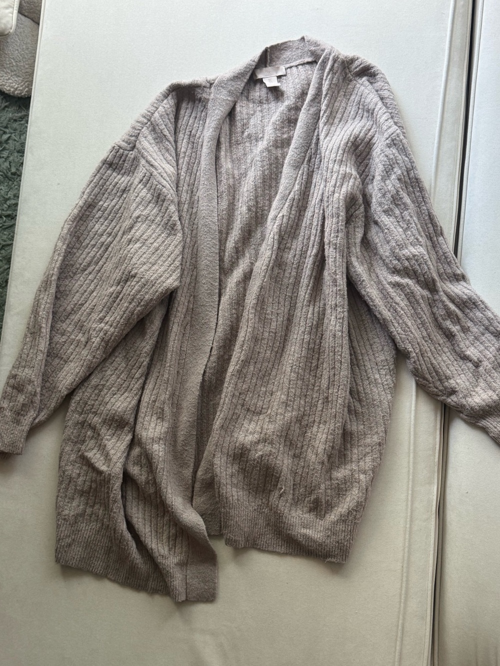 H&M Ribbed Open-Front Cardigan in Light Taupe